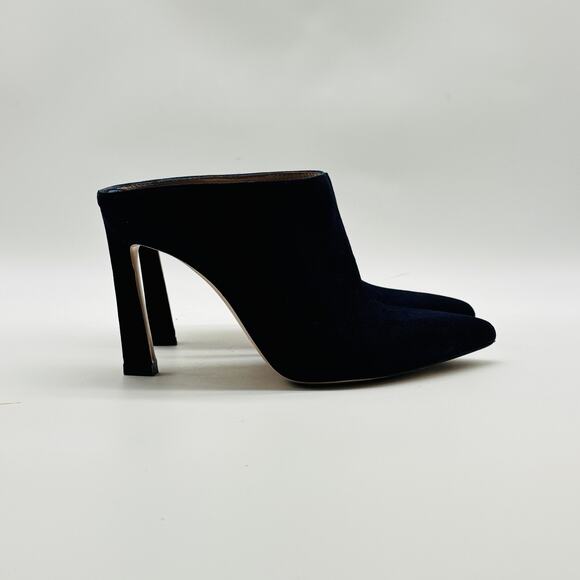 Stuart Weitzman Shoes Womens 5 Navy Blue Suede Mule High Heel Pointed Toe - Picture 1 of 13